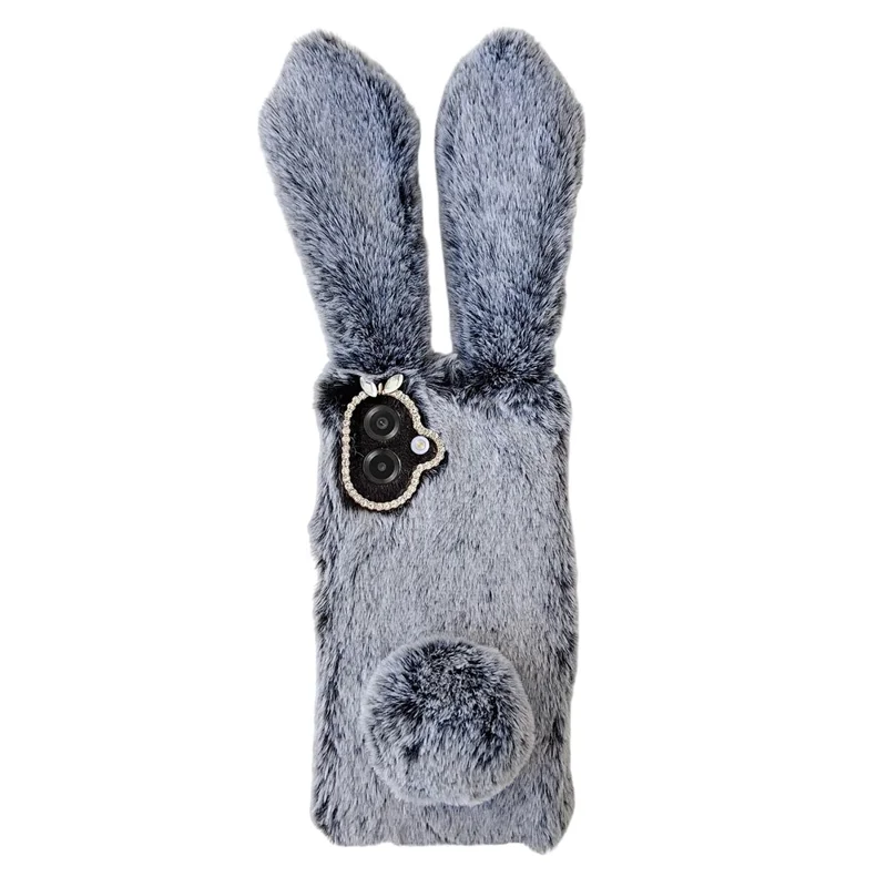 For Samsung Galaxy A07 4G Case Plush Cute Bunny Winter Fluffy TPU Phone Cover - Dark Grey