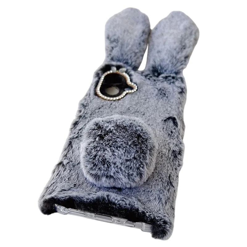 For Samsung Galaxy A07 4G Case Plush Cute Bunny Winter Fluffy TPU Phone Cover - Dark Grey