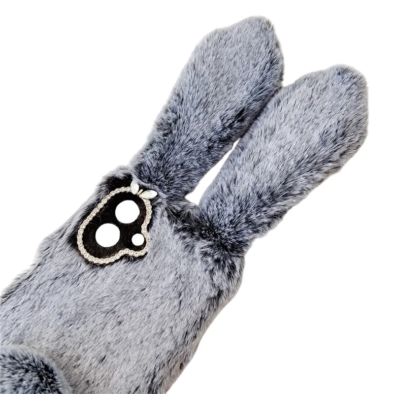For Samsung Galaxy A07 4G Case Plush Cute Bunny Winter Fluffy TPU Phone Cover - Dark Grey