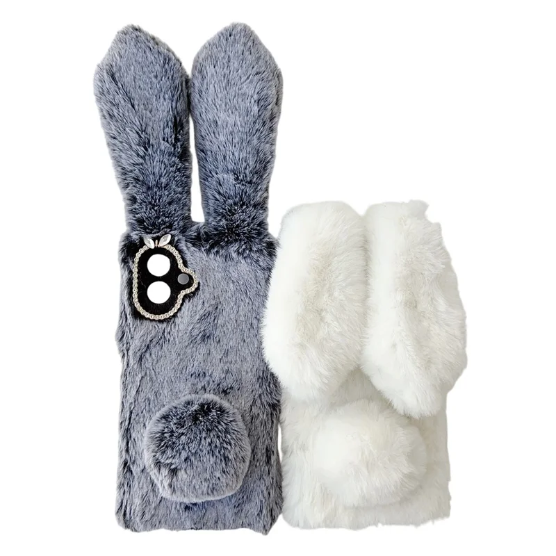 For Samsung Galaxy A07 4G Case Plush Cute Bunny Winter Fluffy TPU Phone Cover - Dark Grey