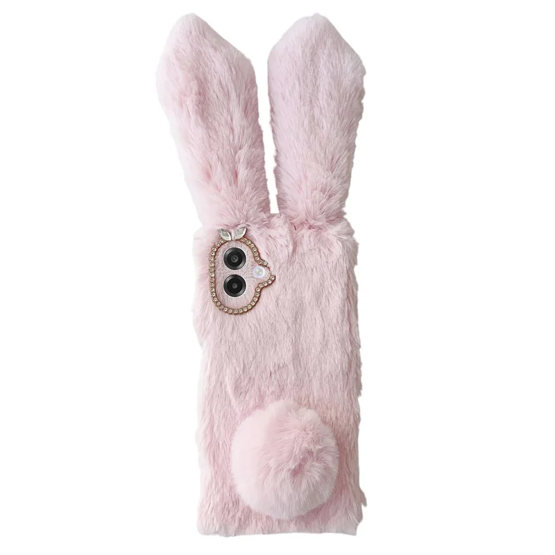 For Samsung Galaxy A07 4G Case Plush Cute Bunny Winter Fluffy TPU Phone Cover - Pink