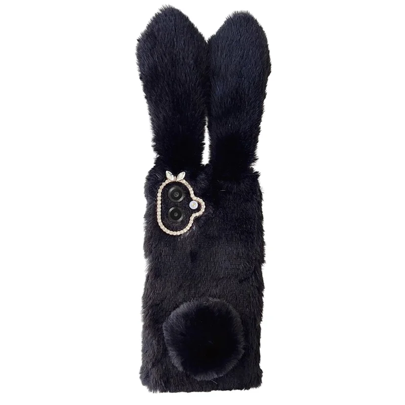 For Samsung Galaxy A07 4G Case Plush Cute Bunny Winter Fluffy TPU Phone Cover - Black