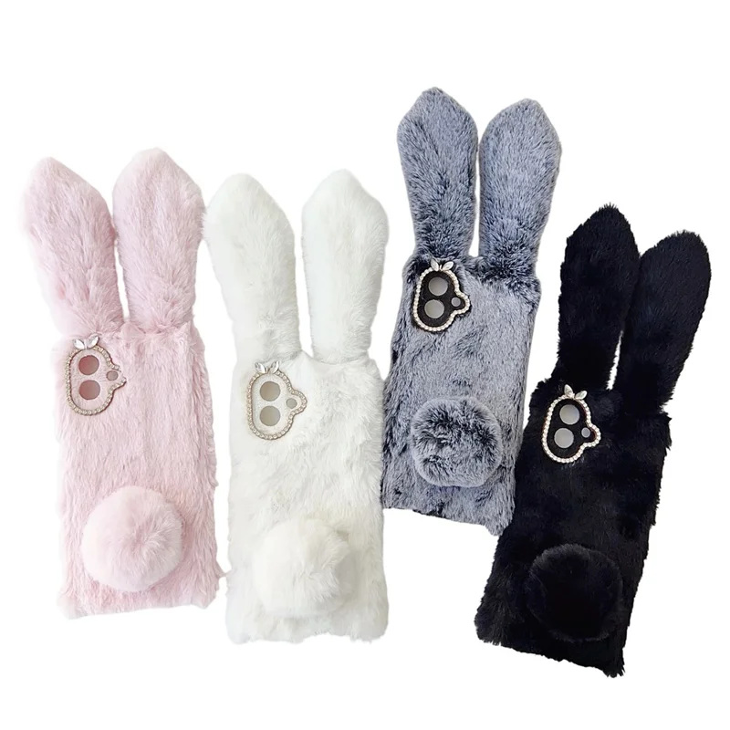 For Samsung Galaxy A07 4G Case Plush Cute Bunny Winter Fluffy TPU Phone Cover - Black