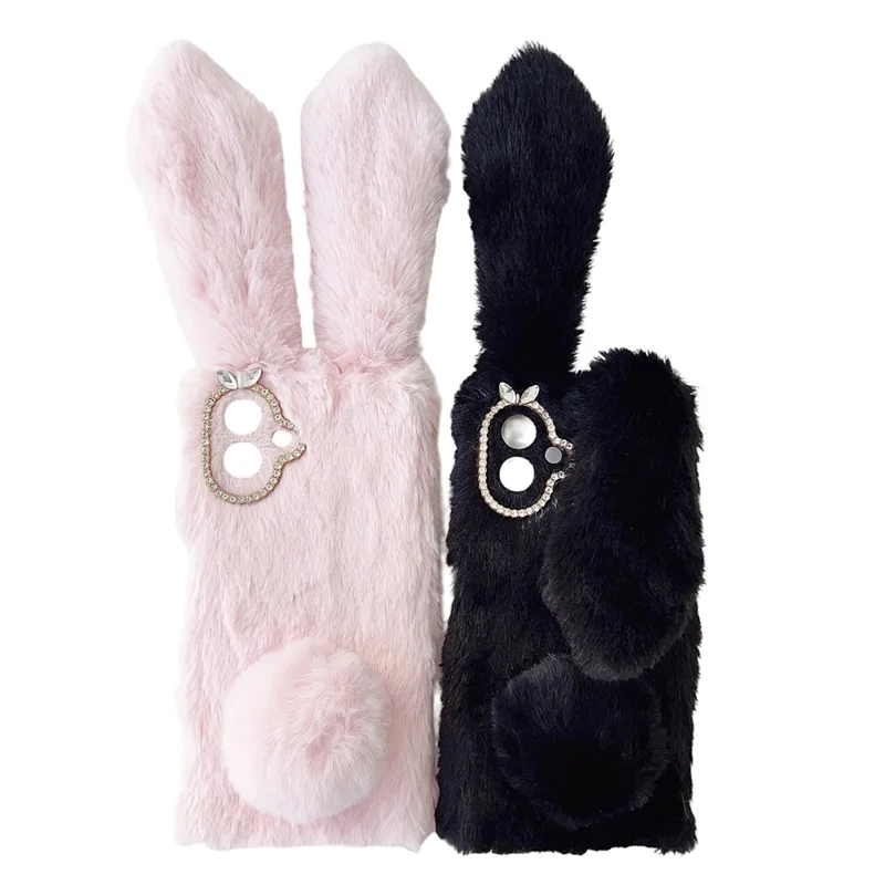 For Samsung Galaxy A07 4G Case Plush Cute Bunny Winter Fluffy TPU Phone Cover - Black