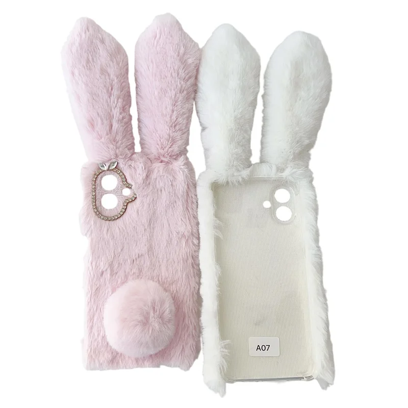 For Samsung Galaxy A07 4G Case Plush Cute Bunny Winter Fluffy TPU Phone Cover - Black