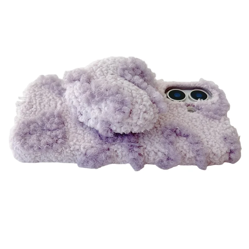 For iPhone 17 Case 3D Heart Plush TPU Winter Warm Soft TPU Phone Cover - Purple