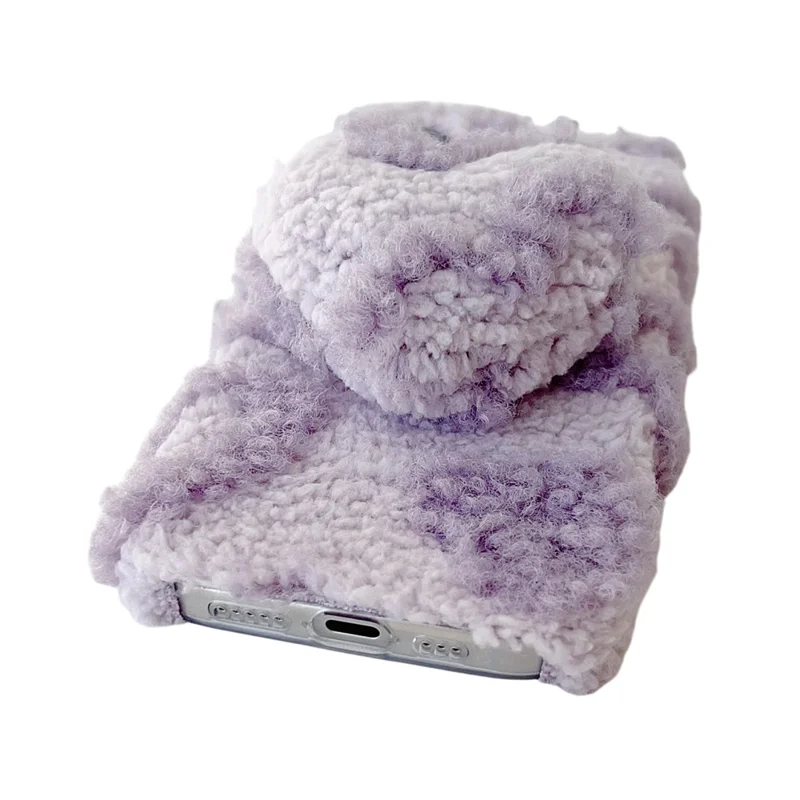 For iPhone 17 Case 3D Heart Plush TPU Winter Warm Soft TPU Phone Cover - Purple