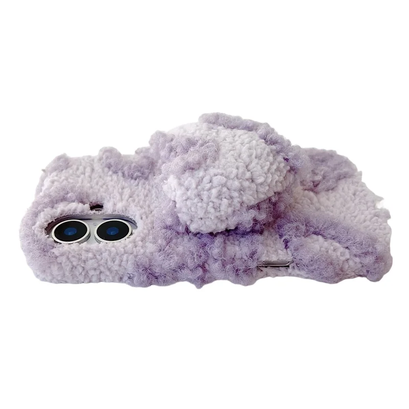 For iPhone 17 Case 3D Heart Plush TPU Winter Warm Soft TPU Phone Cover - Purple