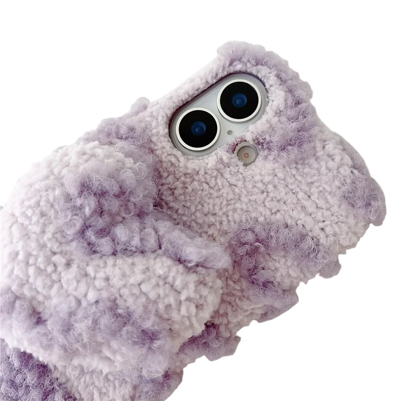 For iPhone 17 Case 3D Heart Plush TPU Winter Warm Soft TPU Phone Cover - Purple