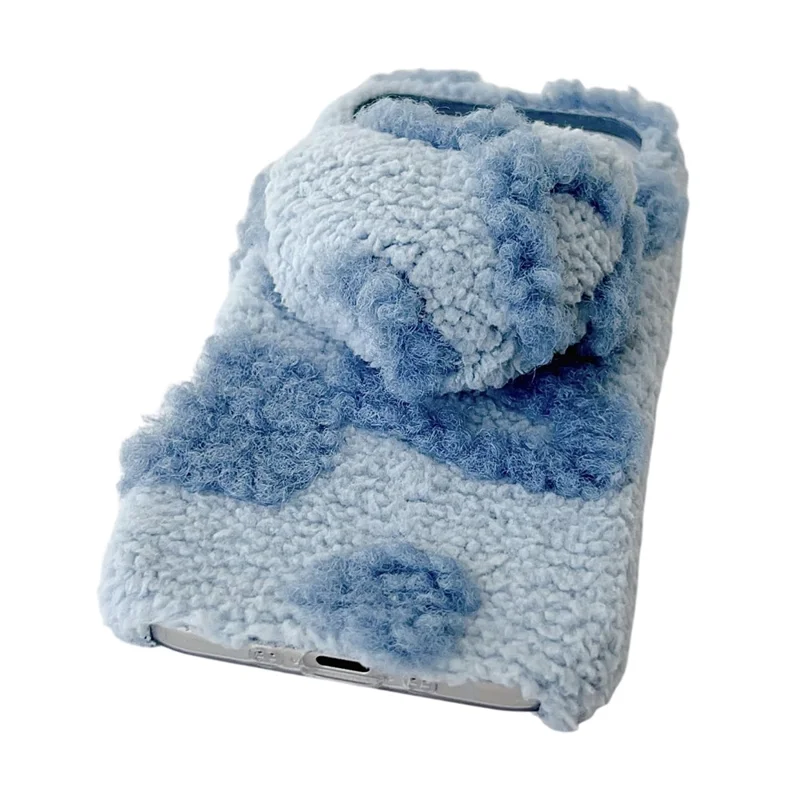 For iPhone Air Case 3D Heart Plush TPU Winter Warm Soft TPU Phone Cover - Blue