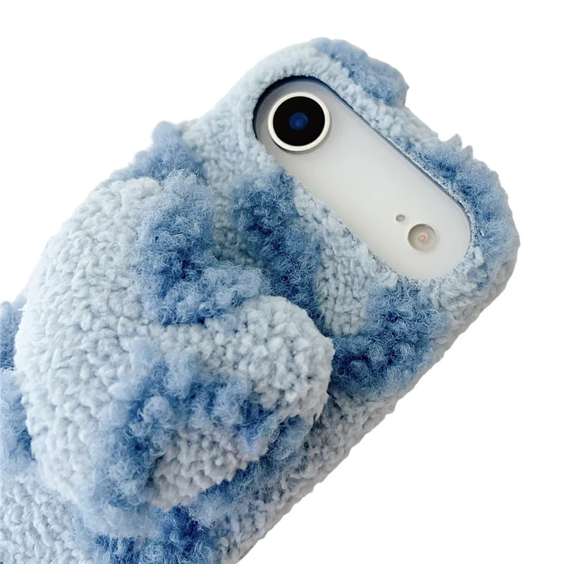 For iPhone Air Case 3D Heart Plush TPU Winter Warm Soft TPU Phone Cover - Blue