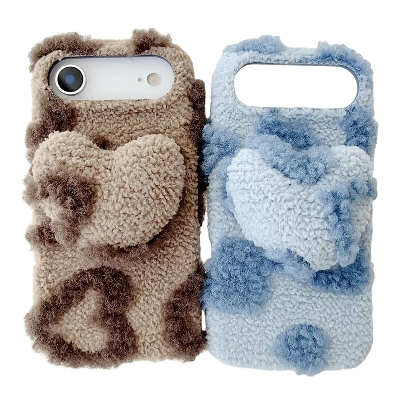 For iPhone Air Case 3D Heart Plush TPU Winter Warm Soft TPU Phone Cover - Blue