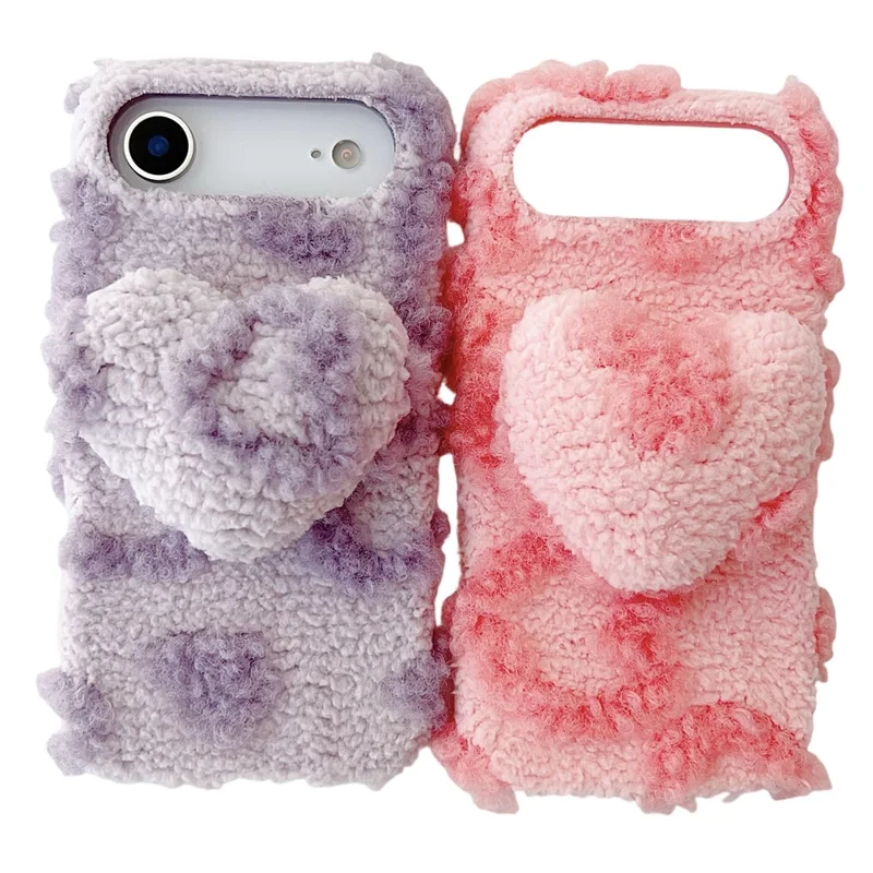 For iPhone Air Case 3D Heart Plush TPU Winter Warm Soft TPU Phone Cover - Blue