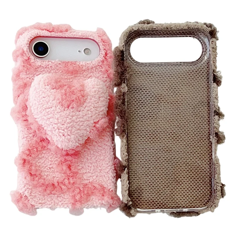 For iPhone Air Case 3D Heart Plush TPU Winter Warm Soft TPU Phone Cover - Blue