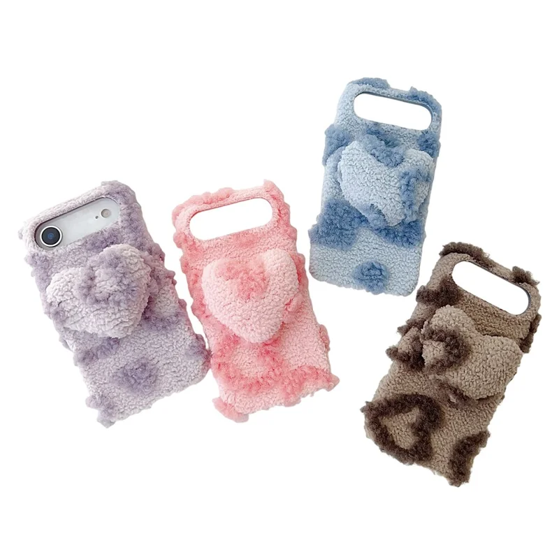 For iPhone Air Case 3D Heart Plush TPU Winter Warm Soft TPU Phone Cover - Blue