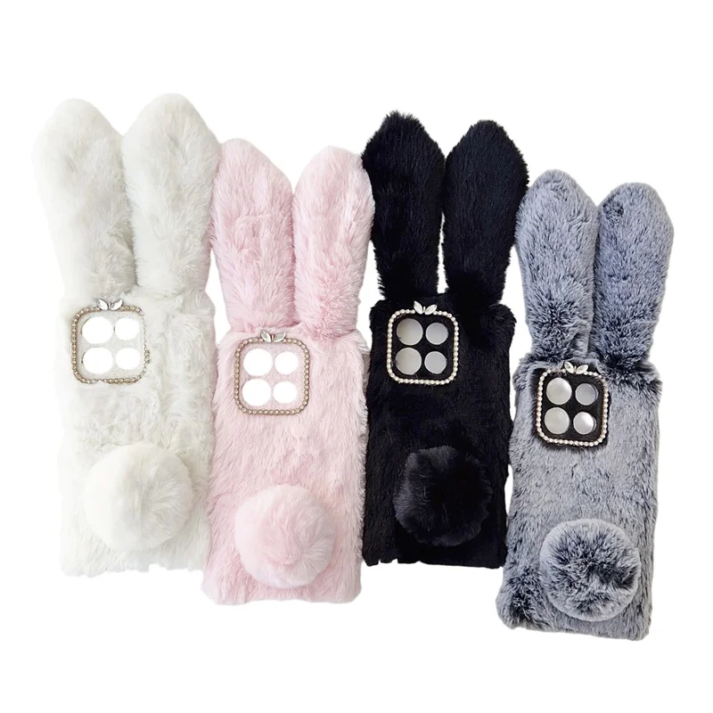 For Motorola Moto G86 5G Case Plush Cute Bunny Winter Fluffy TPU Phone Cover - Pink