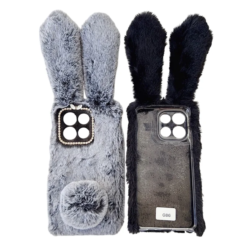 For Motorola Moto G86 5G Case Plush Cute Bunny Winter Fluffy TPU Phone Cover - Pink