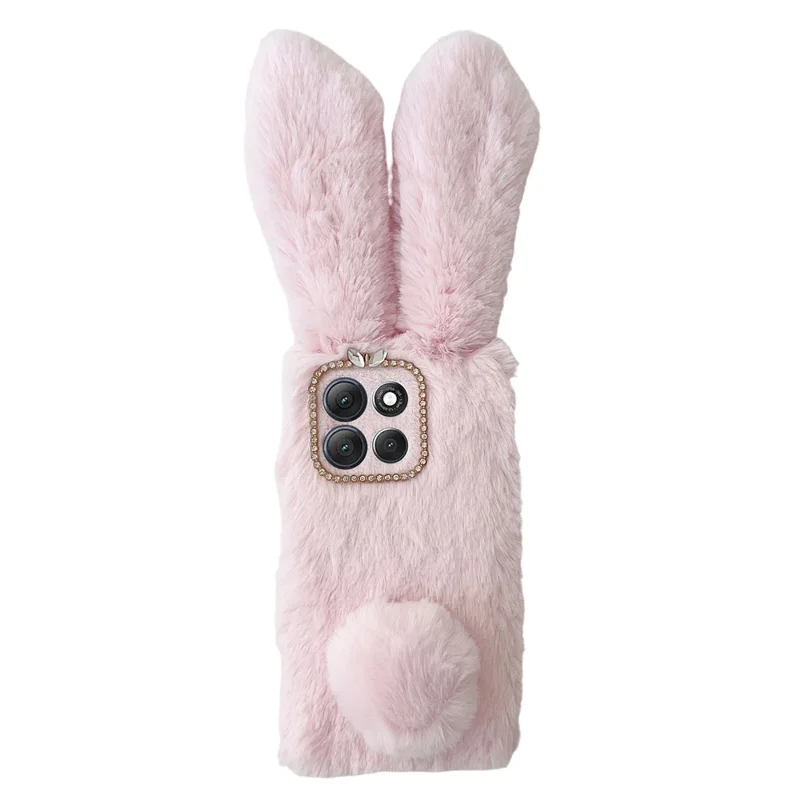 For Motorola Moto G86 Power 5G Case Plush Cute Bunny Winter Fluffy TPU Phone Cover - Pink