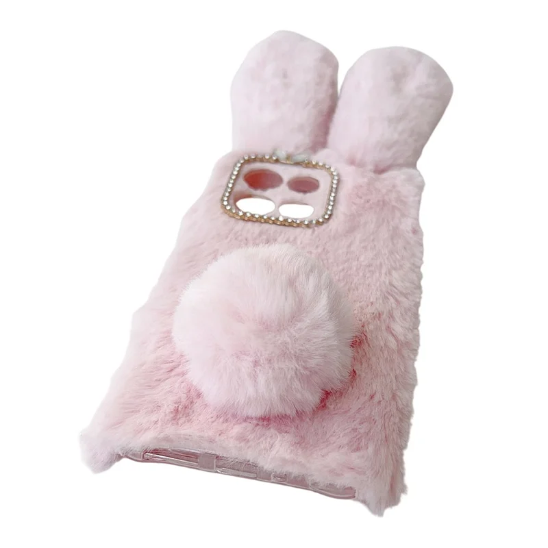 For Motorola Moto G86 Power 5G Case Plush Cute Bunny Winter Fluffy TPU Phone Cover - Pink