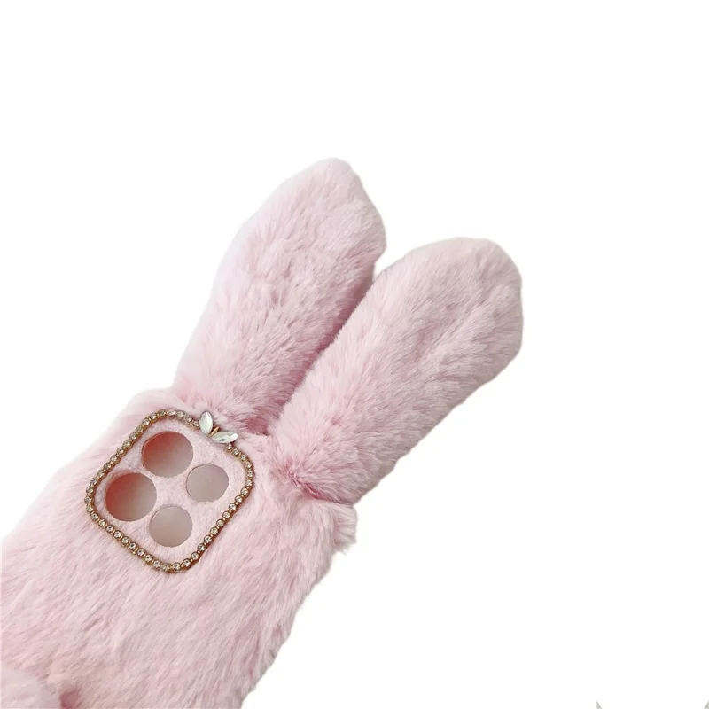 For Motorola Moto G86 Power 5G Case Plush Cute Bunny Winter Fluffy TPU Phone Cover - Pink