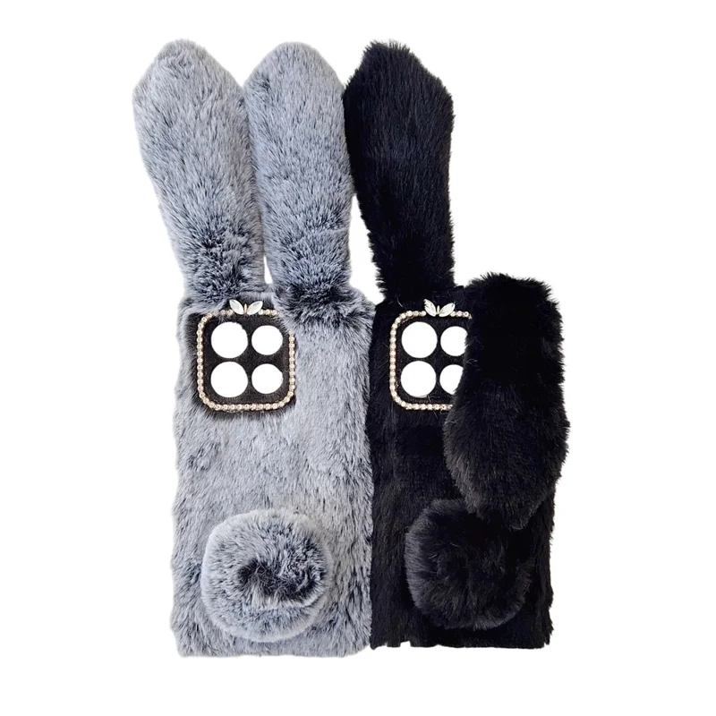 For Motorola Moto G86 Power 5G Case Plush Cute Bunny Winter Fluffy TPU Phone Cover - Pink