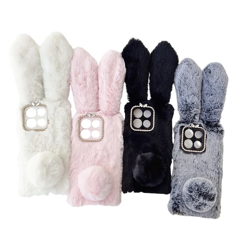 For Motorola Moto G86 Power 5G Case Plush Cute Bunny Winter Fluffy TPU Phone Cover - Pink