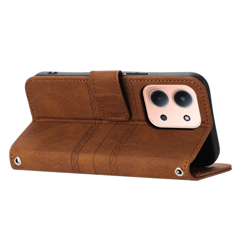 Capa Carteira de Couro com Toque para Xiaomi Redmi 15C 4G (Global) (171mm) / Poco C85 4G - Marrom