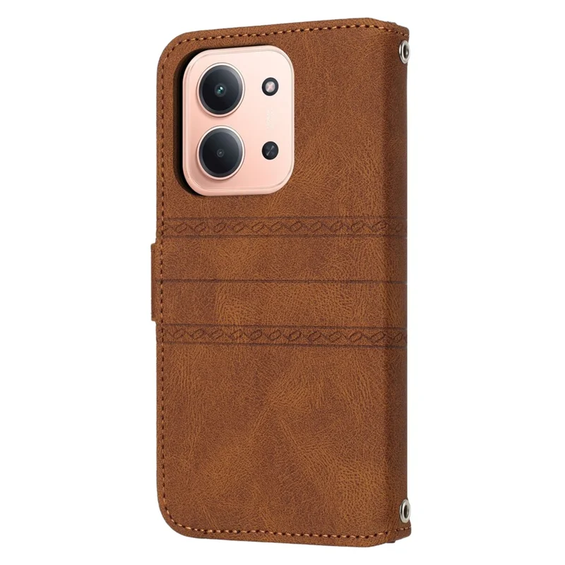 Capa Carteira de Couro com Toque para Xiaomi Redmi 15C 4G (Global) (171mm) / Poco C85 4G - Marrom