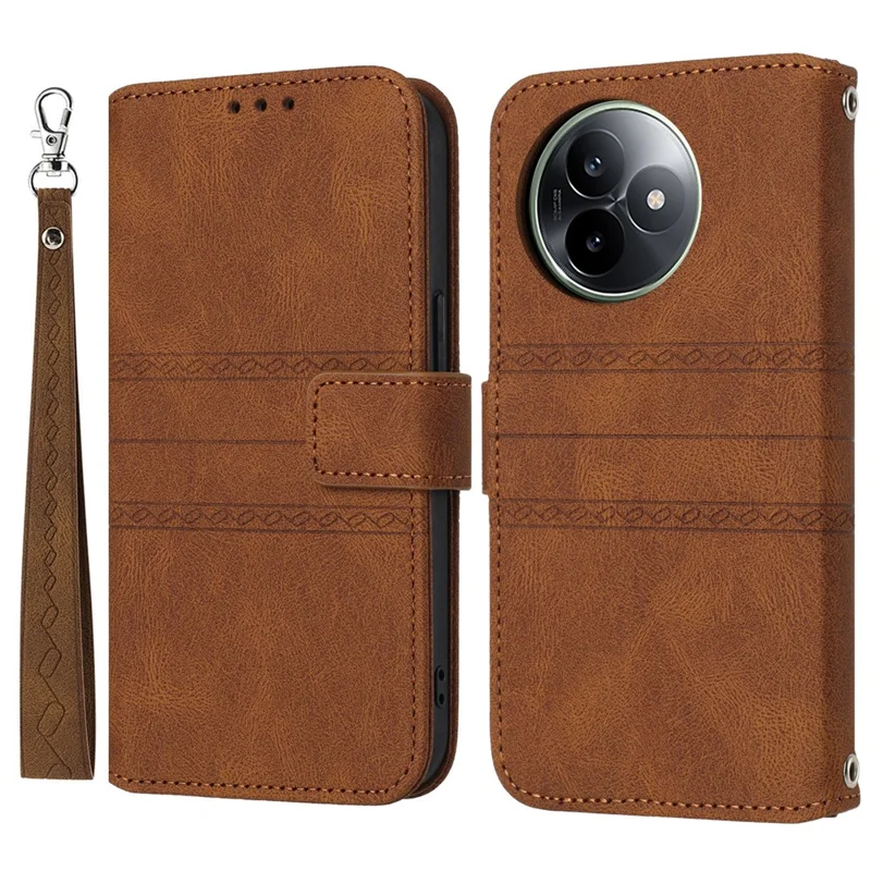 Für Xiaomi Redmi K80 Ultra 5G Hülle Brieftasche Skin-Touch Leder Geprägt Handyhülle mit Handschlaufe - Braun