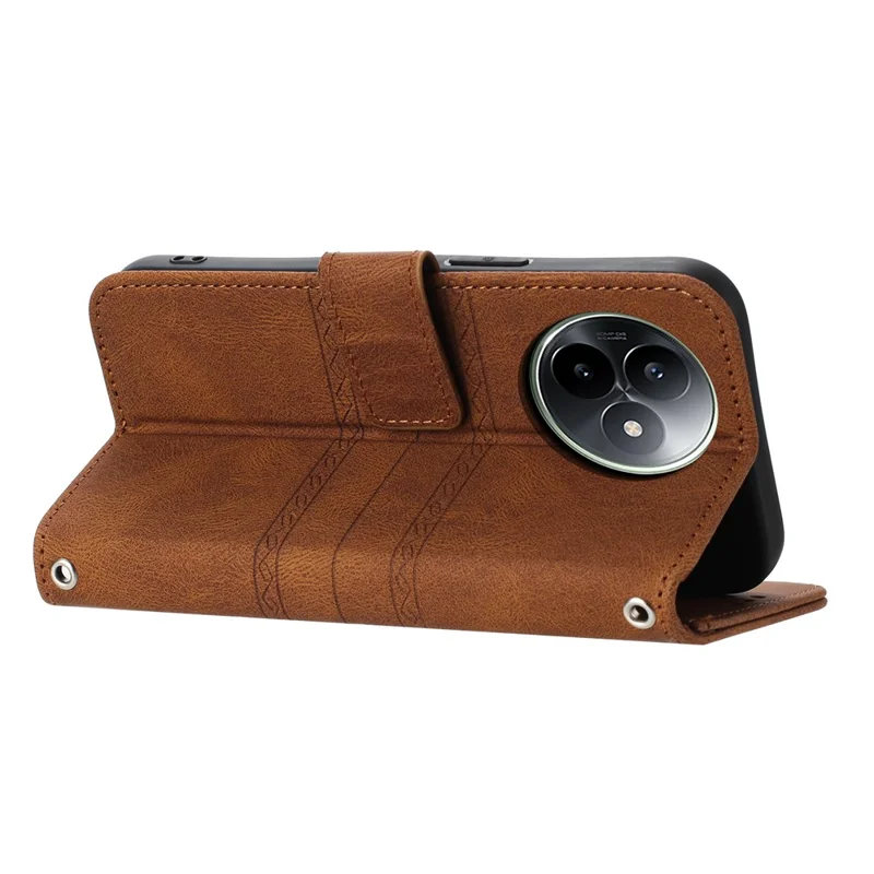 Für Xiaomi Redmi K80 Ultra 5G Hülle Brieftasche Skin-Touch Leder Geprägt Handyhülle mit Handschlaufe - Braun
