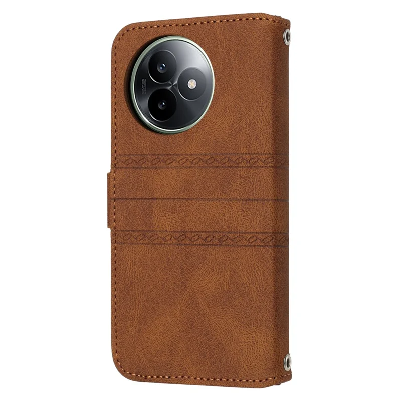 Für Xiaomi Redmi K80 Ultra 5G Hülle Brieftasche Skin-Touch Leder Geprägt Handyhülle mit Handschlaufe - Braun