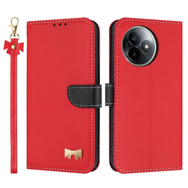 For Xiaomi Redmi K80 Ultra 5G Case Bowknot Decor Wallet Leather Phone Cover with Wrist Strap - Red