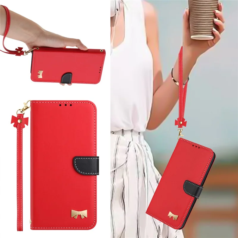 For Xiaomi Redmi K80 Ultra 5G Case Bowknot Decor Wallet Leather Phone Cover with Wrist Strap - Red