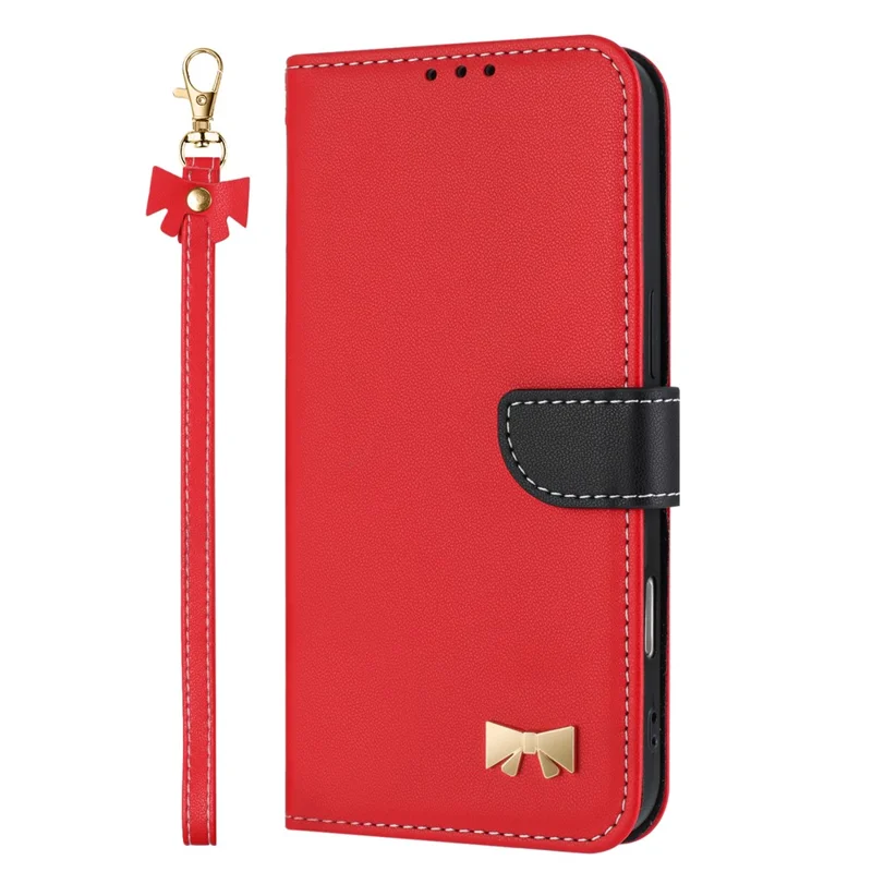 For Xiaomi Redmi K80 Ultra 5G Case Bowknot Decor Wallet Leather Phone Cover with Wrist Strap - Red