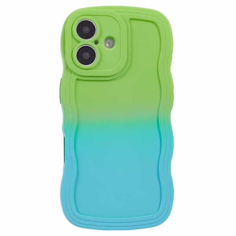For iPhone 17 Case Gradient Color Rubberized TPU Phone Cover - Green + Baby Blue