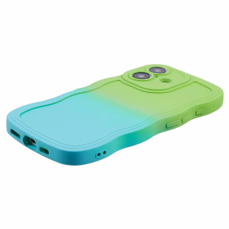 For iPhone 17 Case Gradient Color Rubberized TPU Phone Cover - Green + Baby Blue
