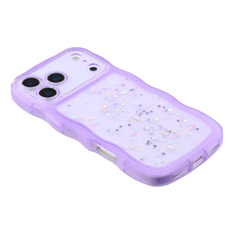 For iPhone 17 Pro Max Case Wavy Edge Epoxy TPU Shockproof Phone Cover - Transparent Purple