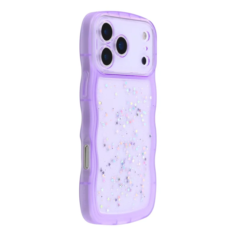 For iPhone 17 Pro Case Wavy Edge Epoxy TPU Shockproof Phone Cover - Transparent Purple