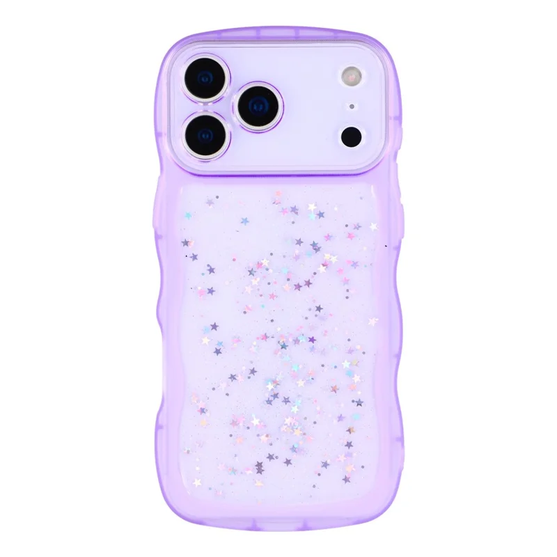For iPhone 17 Pro Case Wavy Edge Epoxy TPU Shockproof Phone Cover - Transparent Purple