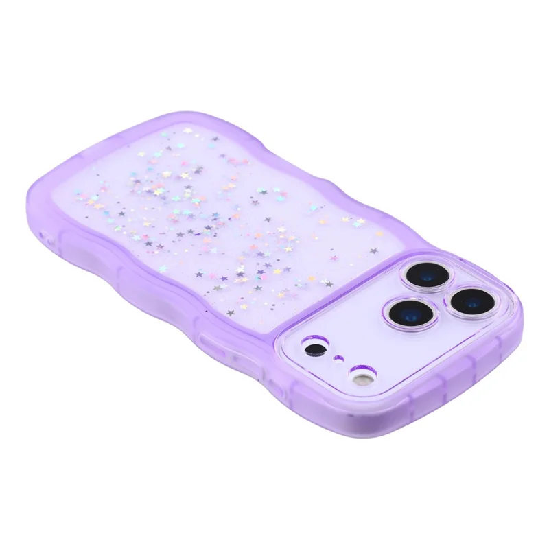 For iPhone 17 Pro Case Wavy Edge Epoxy TPU Shockproof Phone Cover - Transparent Purple