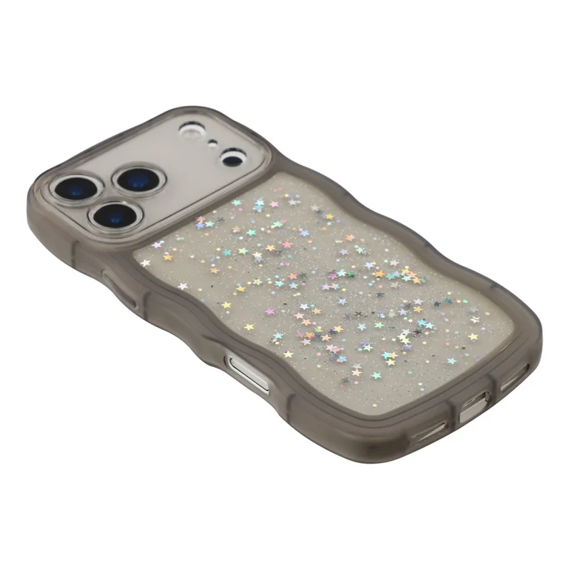 For iPhone 17 Pro Case Wavy Edge Epoxy TPU Shockproof Phone Cover - Transparent Black