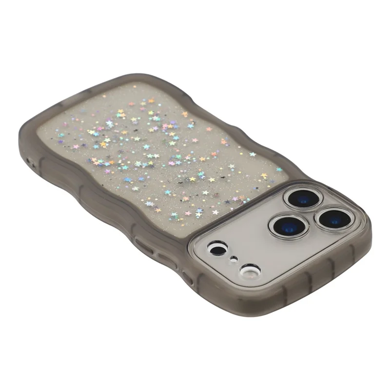 For iPhone 17 Pro Case Wavy Edge Epoxy TPU Shockproof Phone Cover - Transparent Black