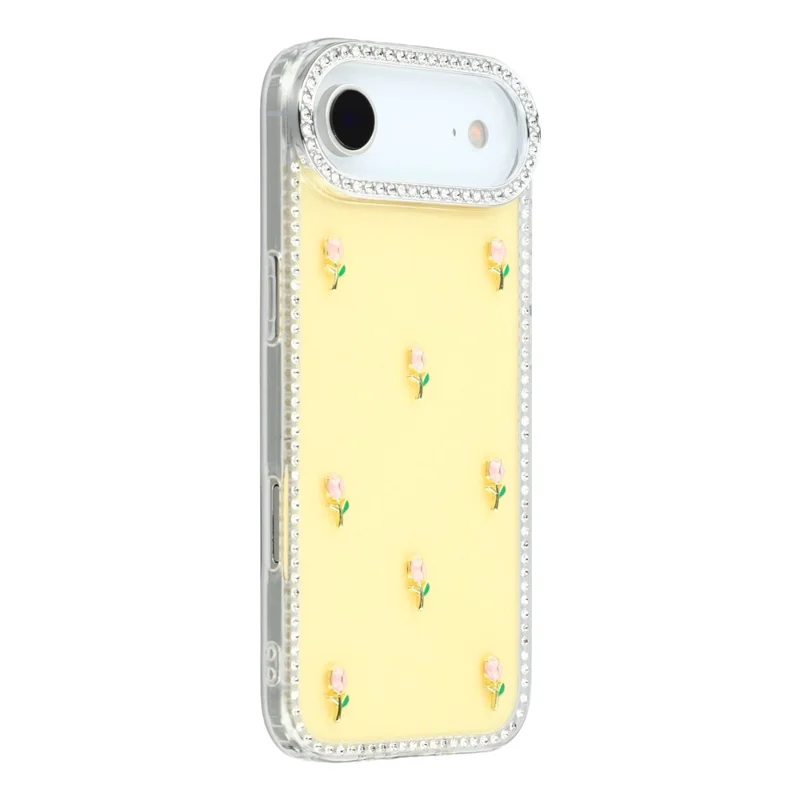 Für iPhone 17 Air Case Rhinestone Edge Small Tulips Decor TPU + PC IMD Handyhülle - Glitter Light Yellow