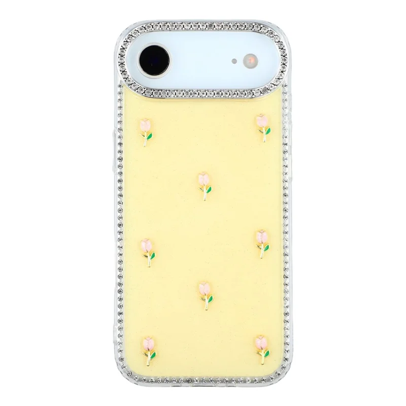 Für iPhone 17 Air Case Rhinestone Edge Small Tulips Decor TPU + PC IMD Handyhülle - Glitter Light Yellow