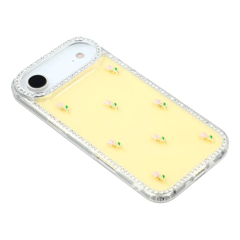 Für iPhone 17 Air Case Rhinestone Edge Small Tulips Decor TPU + PC IMD Handyhülle - Glitter Light Yellow