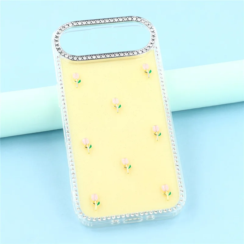 Für iPhone 17 Air Case Rhinestone Edge Small Tulips Decor TPU + PC IMD Handyhülle - Glitter Light Yellow