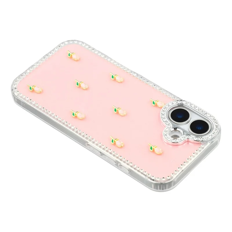 Capa para iPhone 17 - Borda de Strass, Decoração de Tulipas Pequenas, TPU + PC IMD, Capa de Telefone - Glitter Rosa Claro