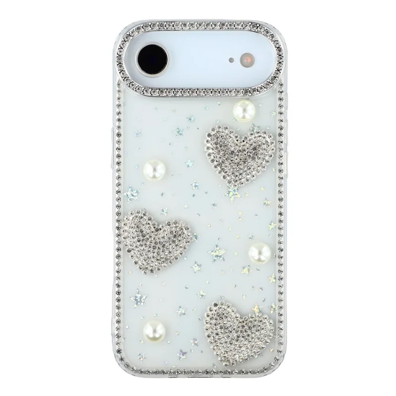 For iPhone 17 Air Case Rhinestone Edge Pearl Love Decor TPU + PC IMD Phone Cover - Starry Transparent