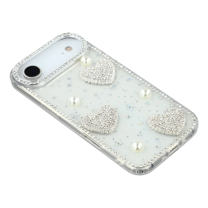 For iPhone 17 Air Case Rhinestone Edge Pearl Love Decor TPU + PC IMD Phone Cover - Starry Transparent