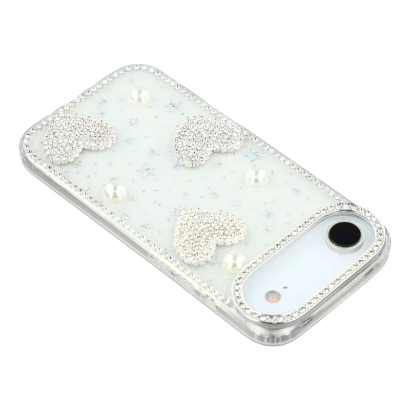 For iPhone 17 Air Case Rhinestone Edge Pearl Love Decor TPU + PC IMD Phone Cover - Starry Transparent